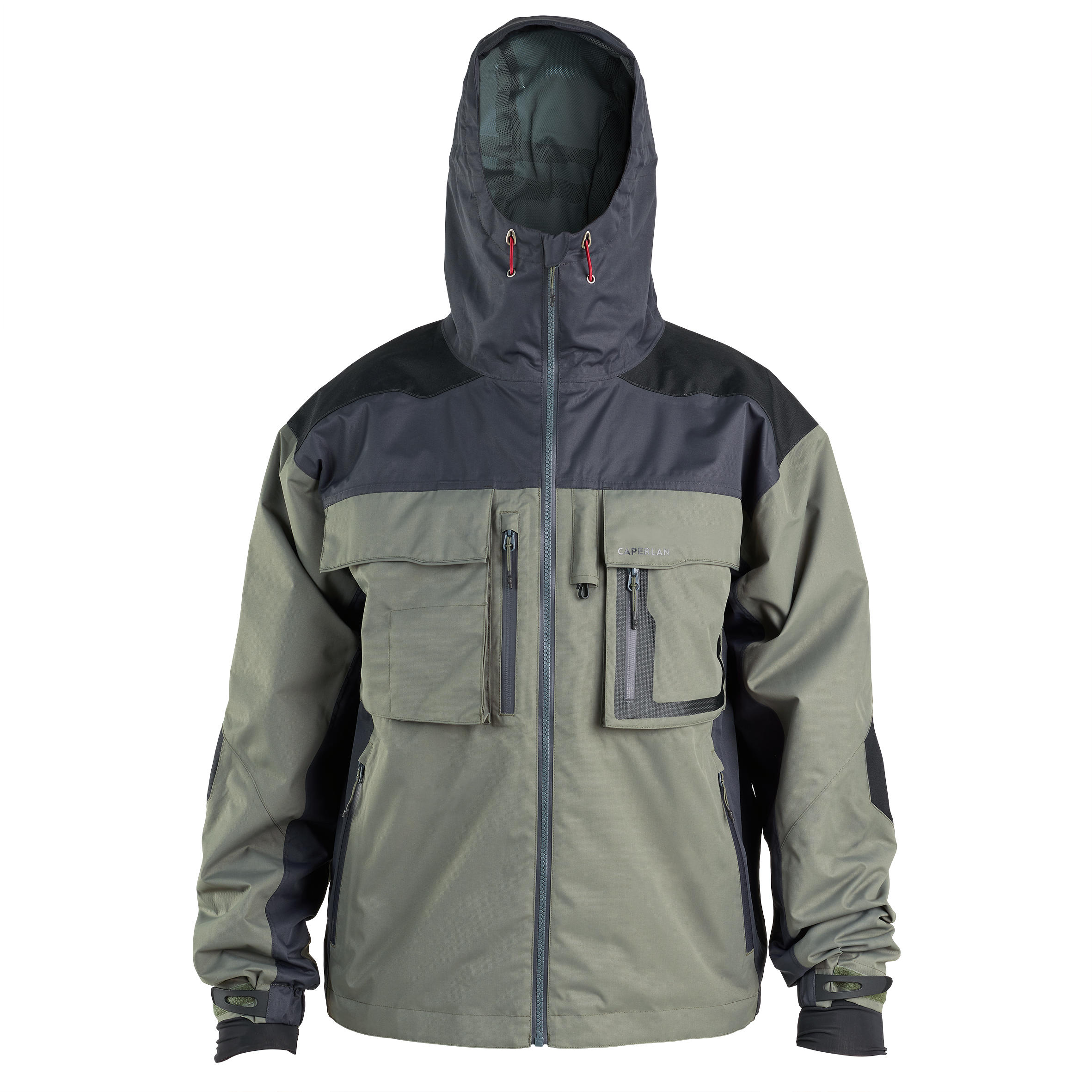 Fishing rain jacket 500 - Adults - Khaki brown, Carbon grey
