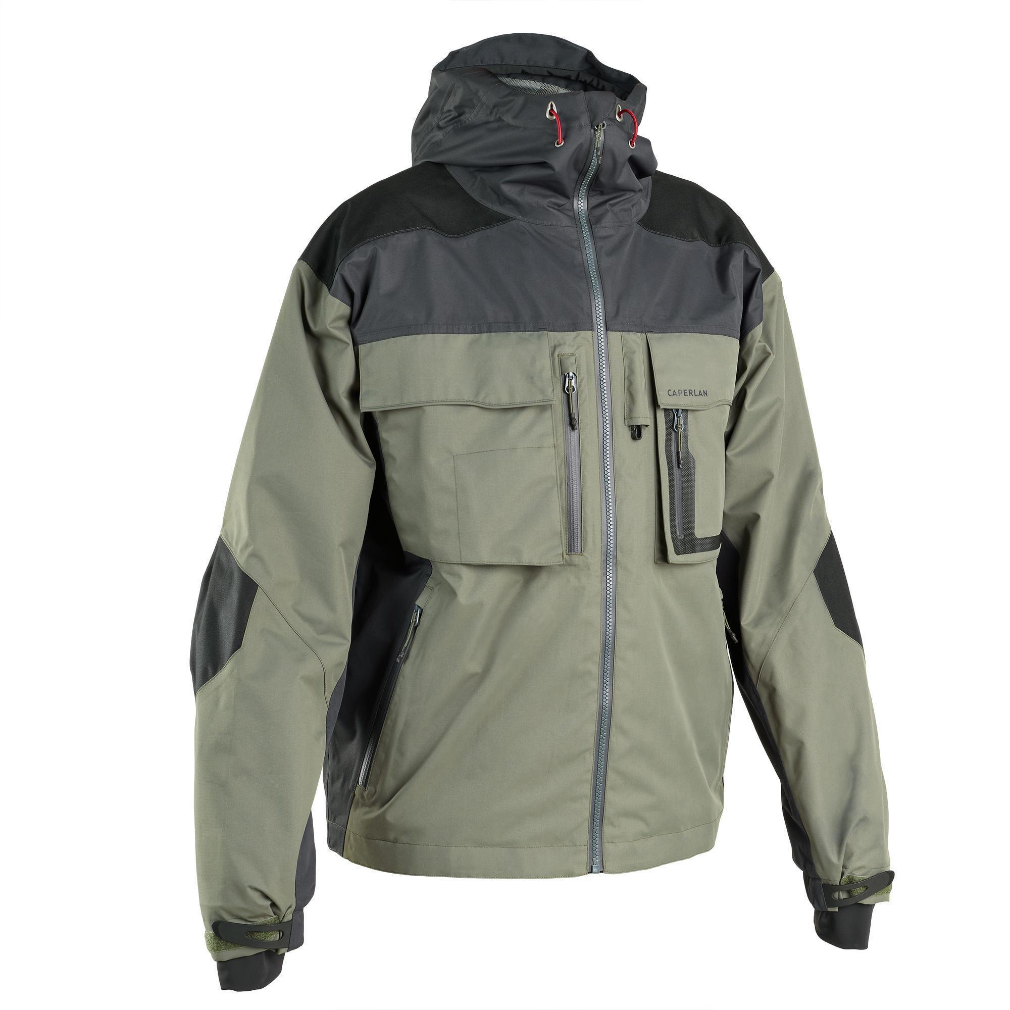 Waterproof fishing jacket 500 Khaki 1/8