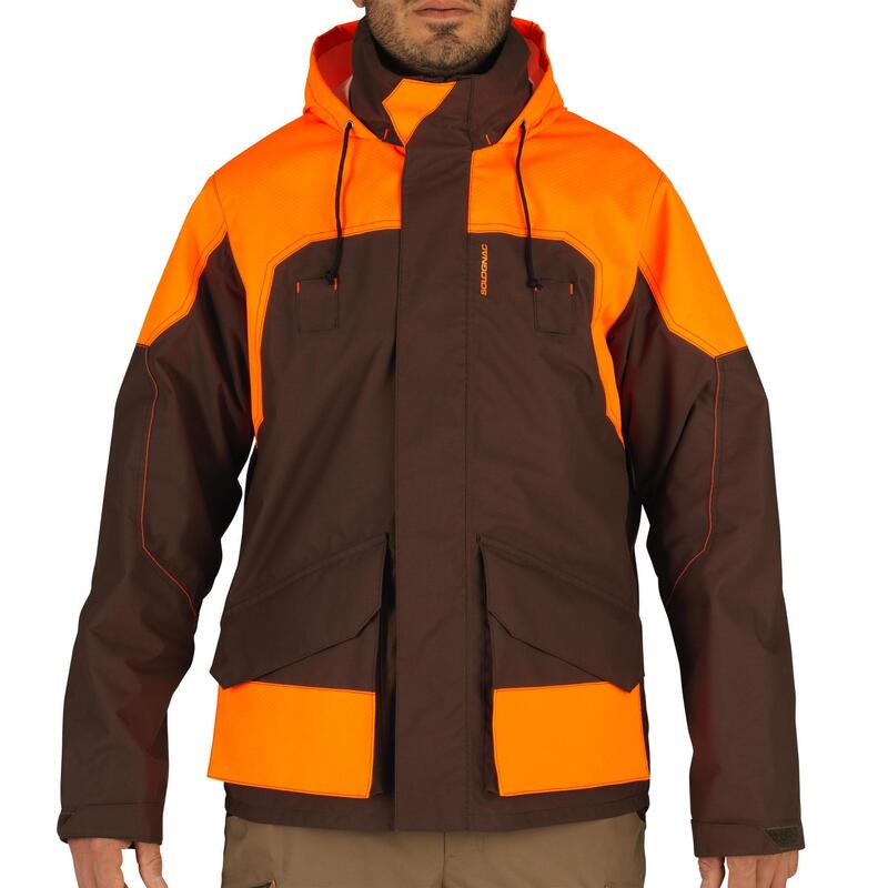 Chaqueta Caza Solognac 520 Hombre Impermeable Reforzada Naranja Fluo Marrón