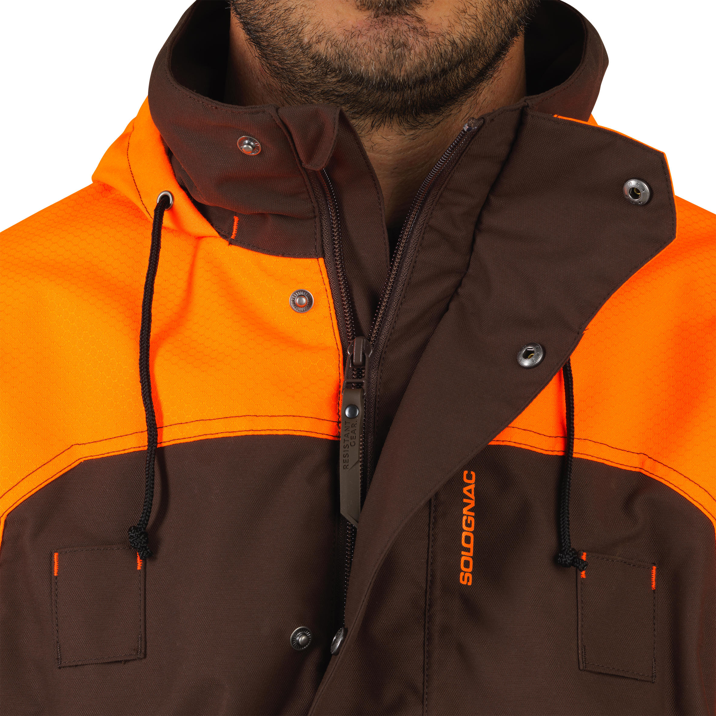 Veste Chasse Imperméable Renfort fluo/marron 520 9/19