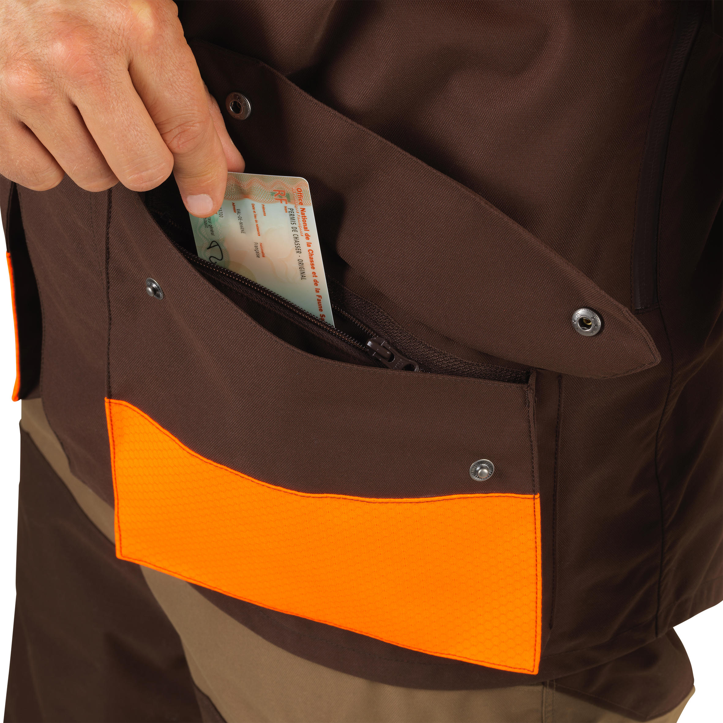 Veste Chasse Imperméable Renfort fluo/marron 520 10/19