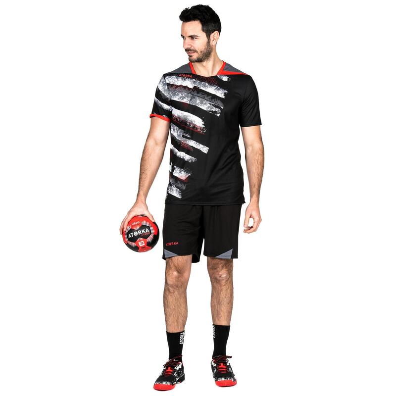 Handballtrikot H500 Herren schwarz/weiß/rot