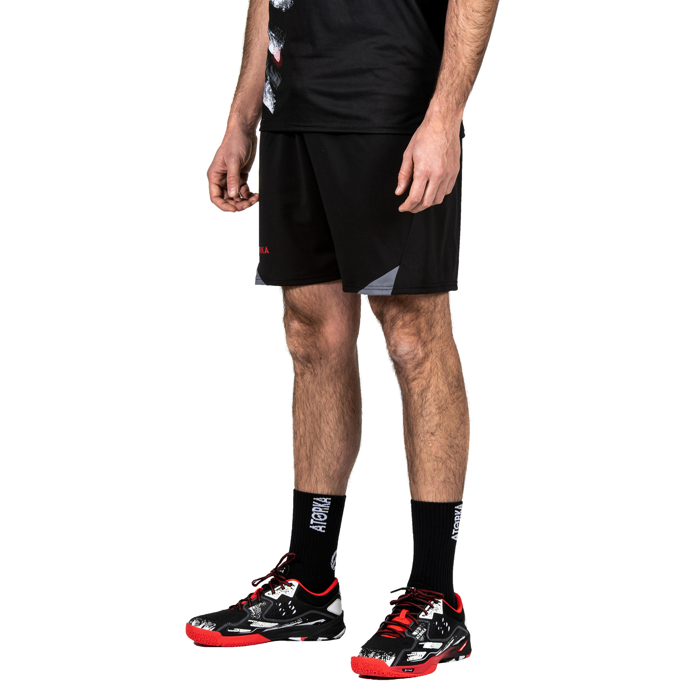 Pantalón Corto Balonmano Hombre Atorka H500 negro gris 3/8