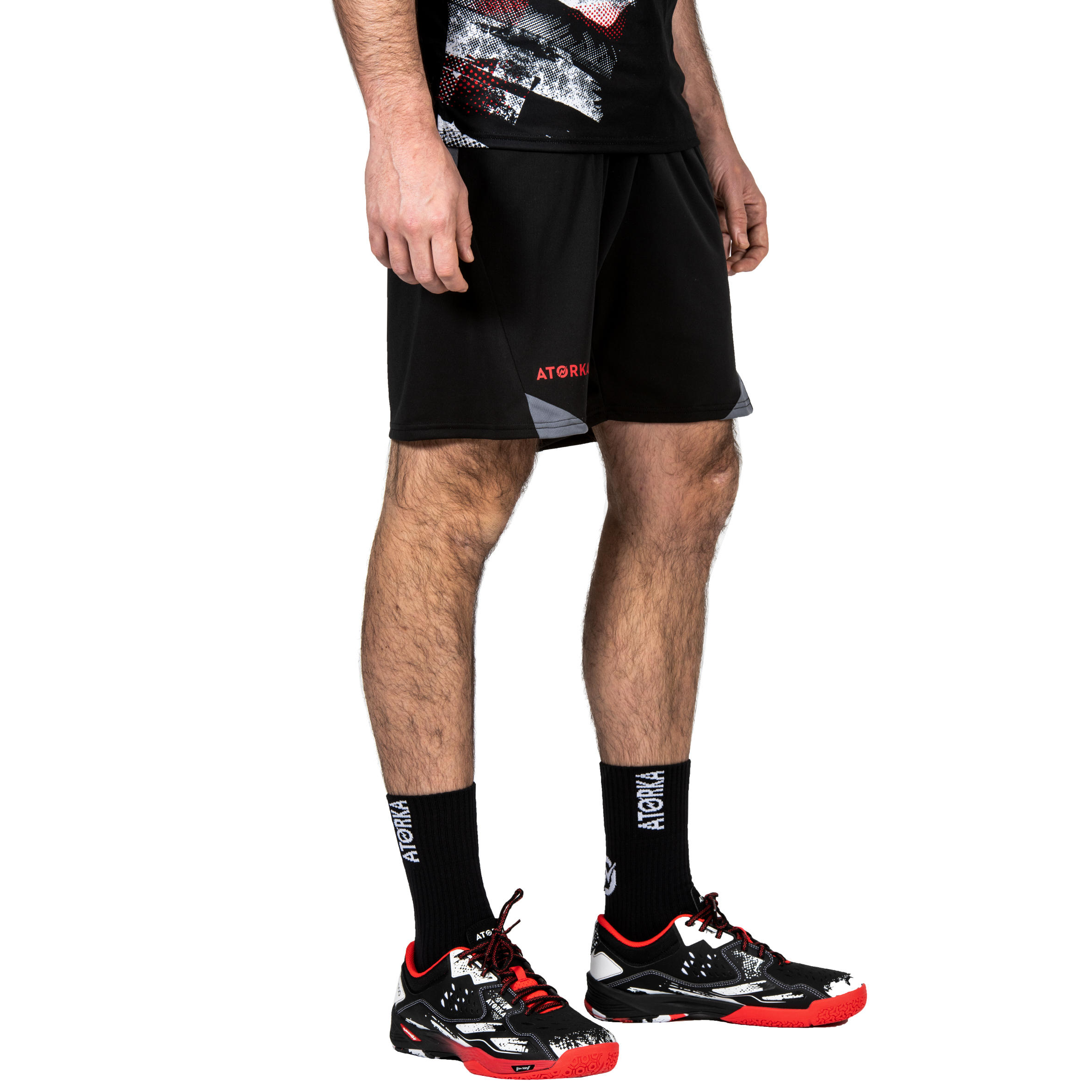 Pantalón Corto Balonmano Hombre Atorka H500 negro gris 2/8