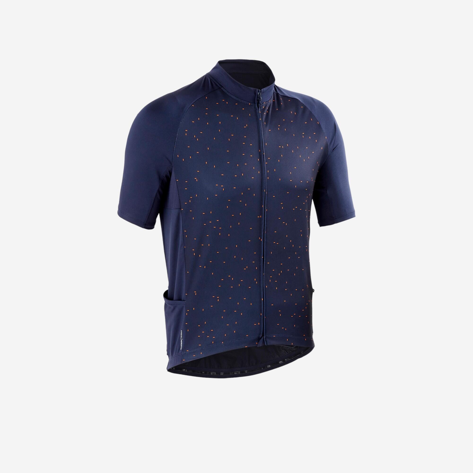 Triban Wielershirt Rc100 Met Korte Mouwen Heren Marineblauw Dot triban kopen in de aanbieding