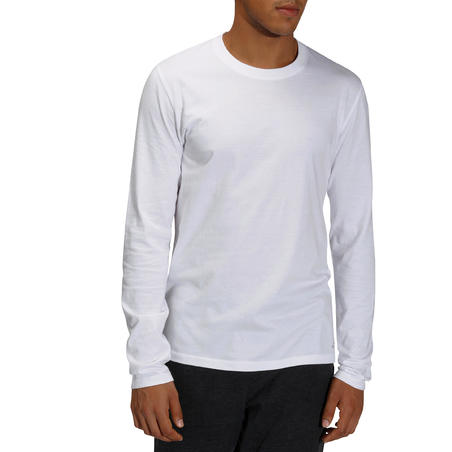 חולצת טריקו להתעמלות עדינה ולפילאטיס בגזרה רגילה בדגם 100 - לבן