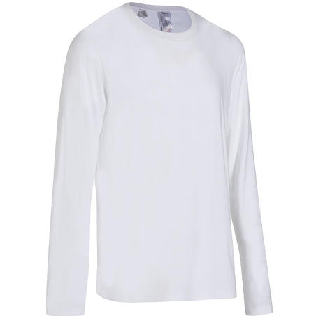 חולצת טריקו להתעמלות עדינה ולפילאטיס בגזרה רגילה בדגם 100 - לבן