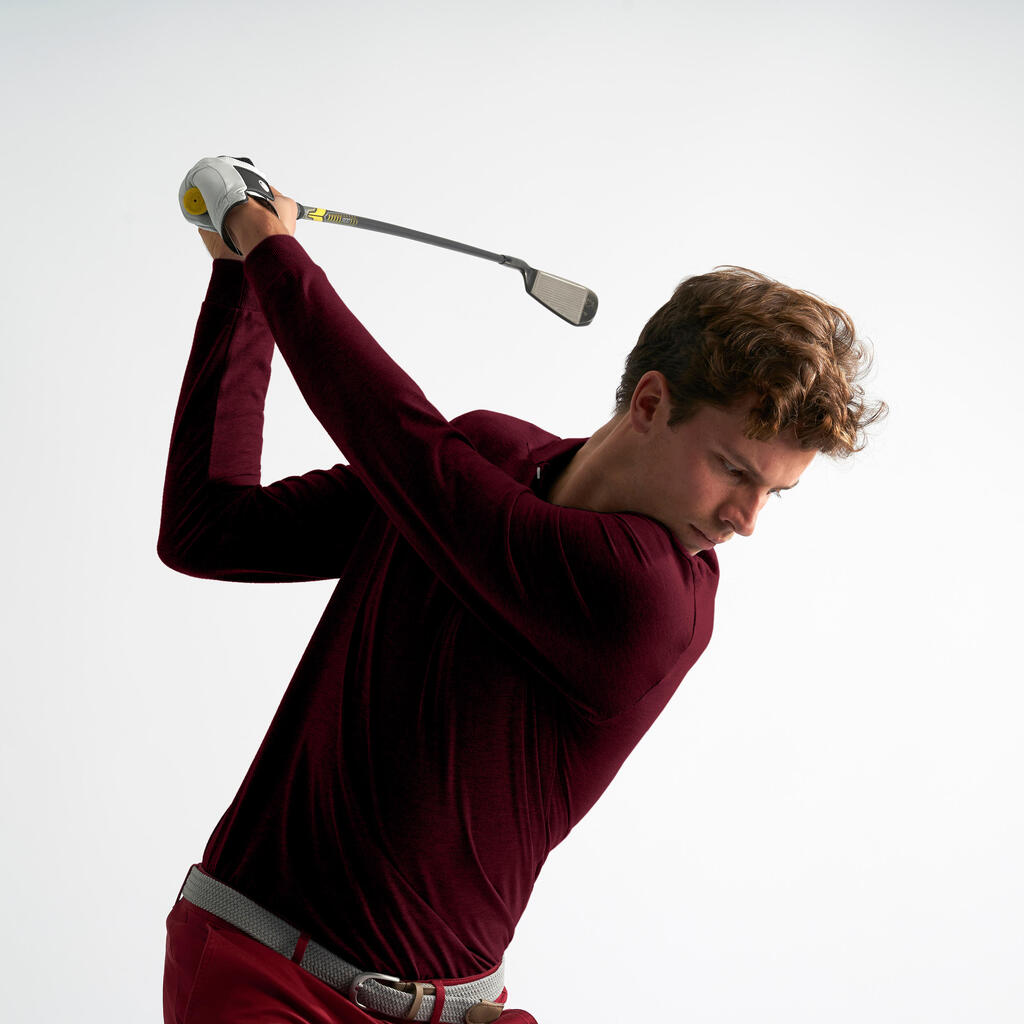 Golf Poloshirt langarm MW500 Herren bordeaux