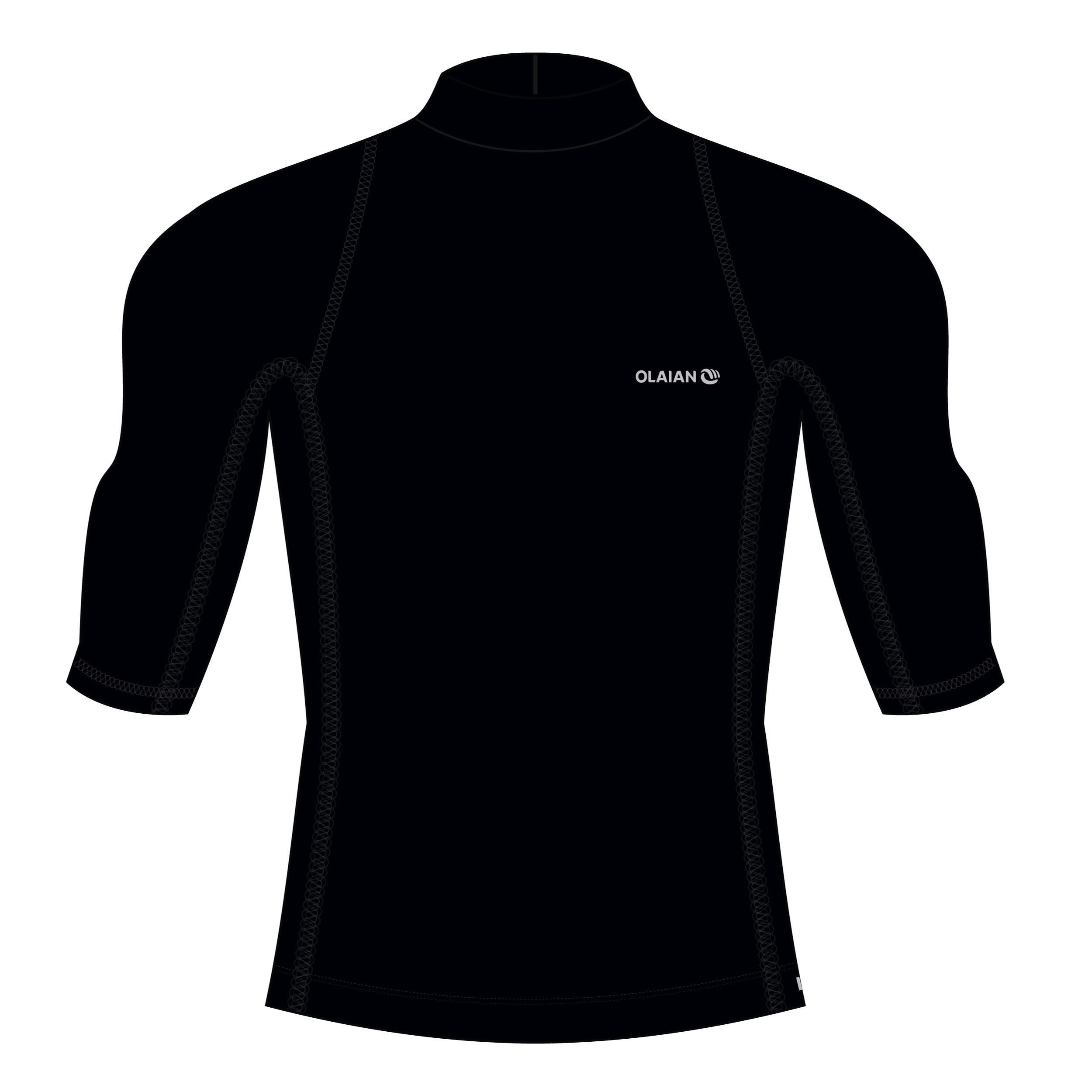 Men's surfing short-sleeve thermal fleece top T-shirt 900 - Black