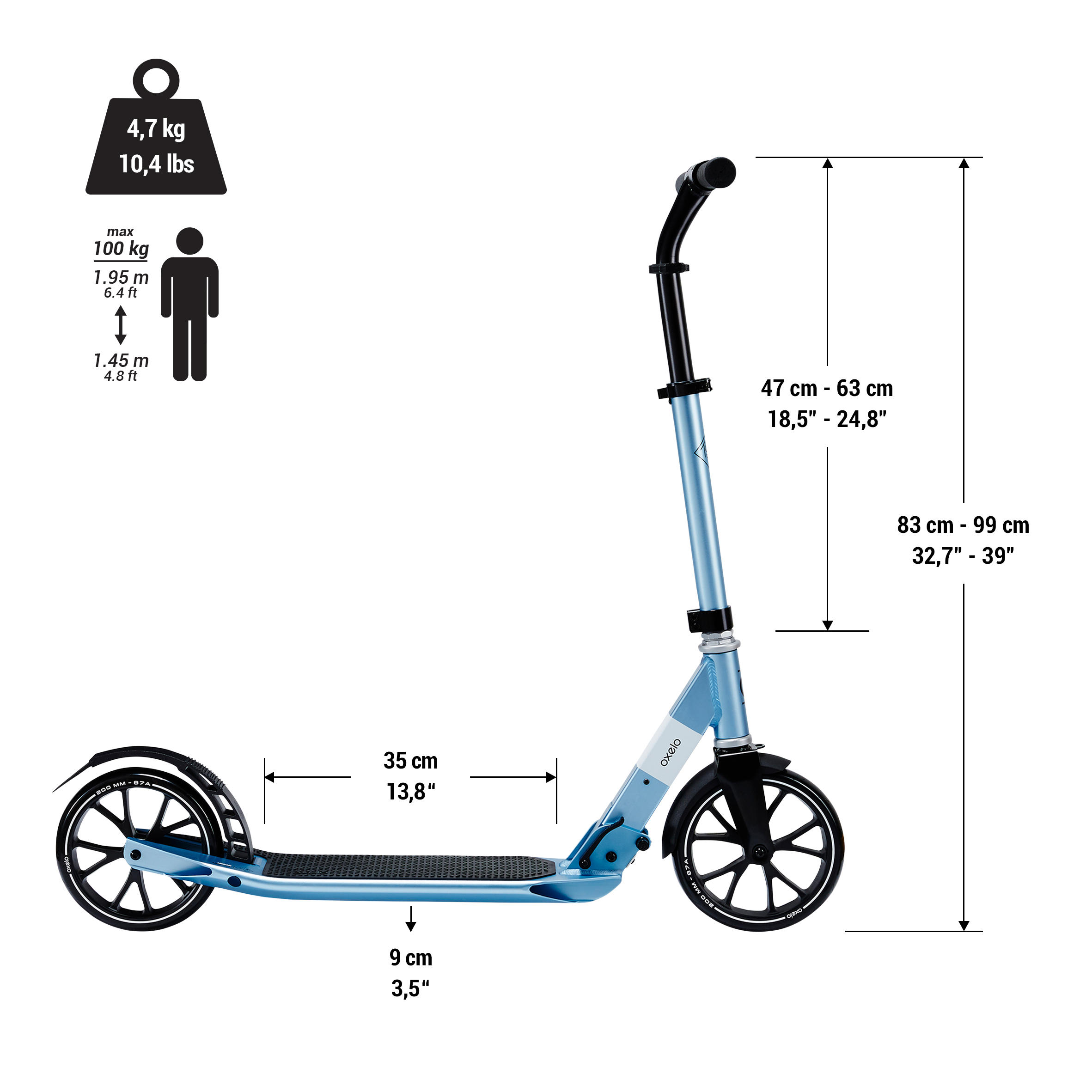 Town 5 XL Adult Scooter - Blue - Decathlon