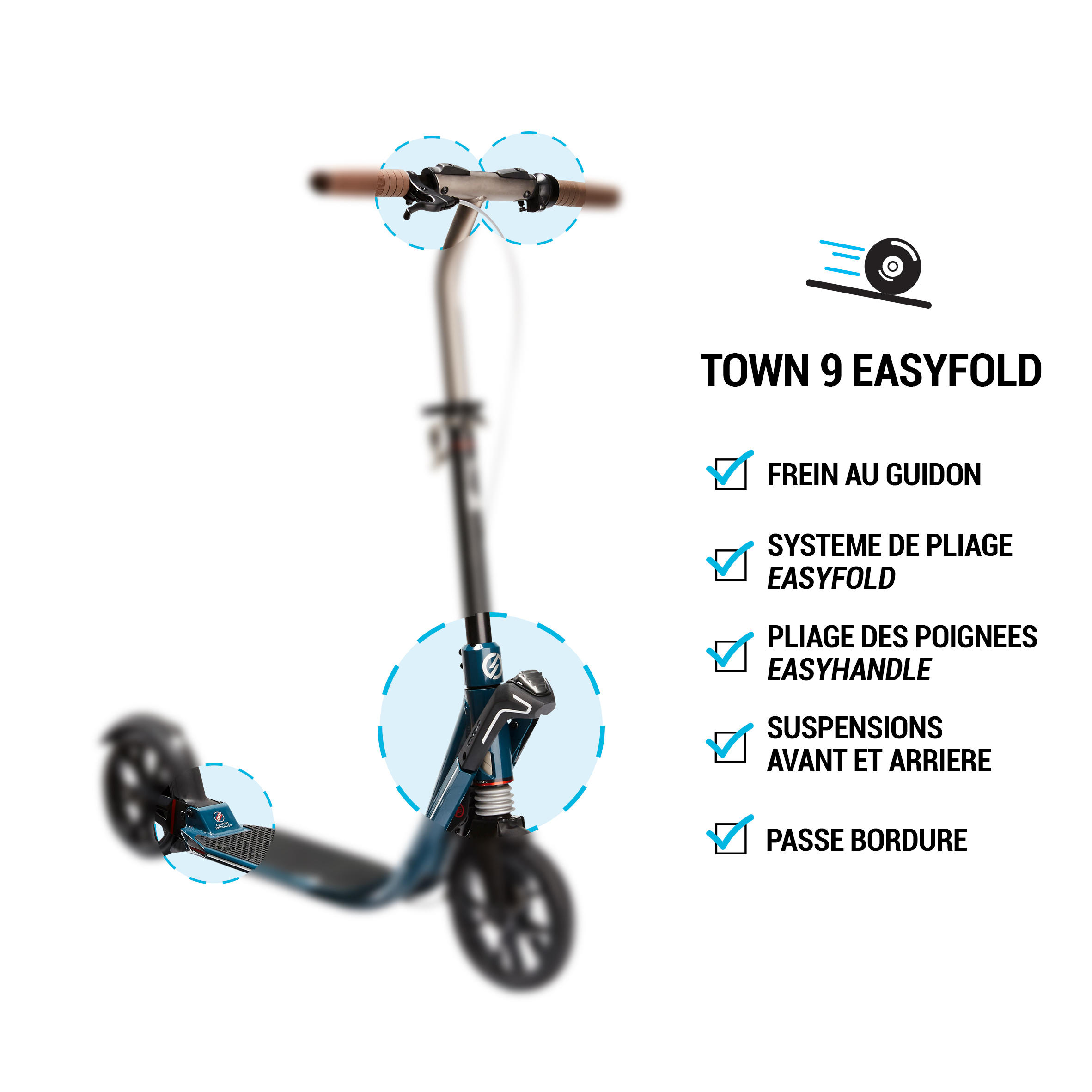 Town 9 EF V2 Adult Scooter - Petrol Blue - Decathlon