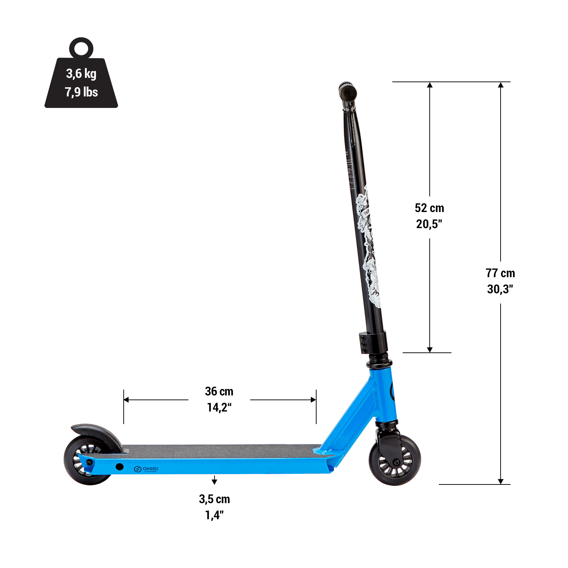 Segunda vida - Patinete Scooter Freestyle Niños Oxelo MF One Azul 10/12