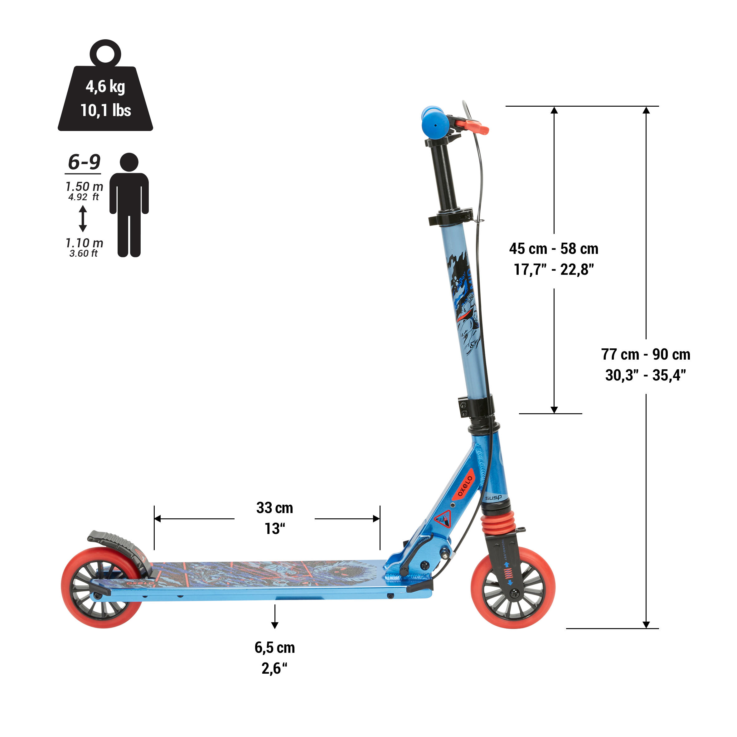 Scooter Tretroller Kinder mit Federung und Lenkerbremse - Mid 5  violett 13/34