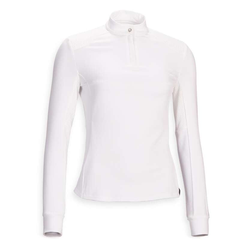 RIDING APPAREL FOR SHOW Horse Riding - 500 Comp Warm Polo - White FOUGANZA - Horse Riding Clothes