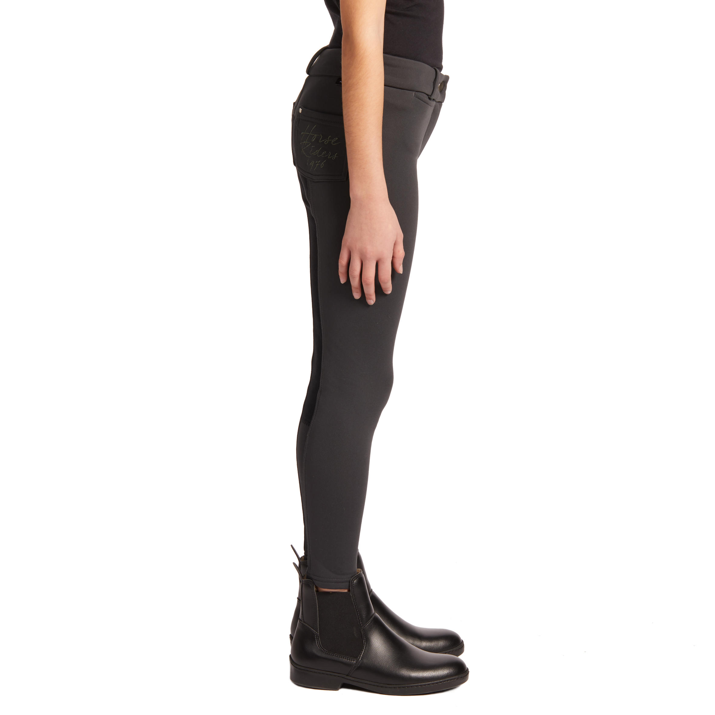 180 Warm Kids' Horse Riding Full Seat Jodhpurs - Dark Grey 5/16