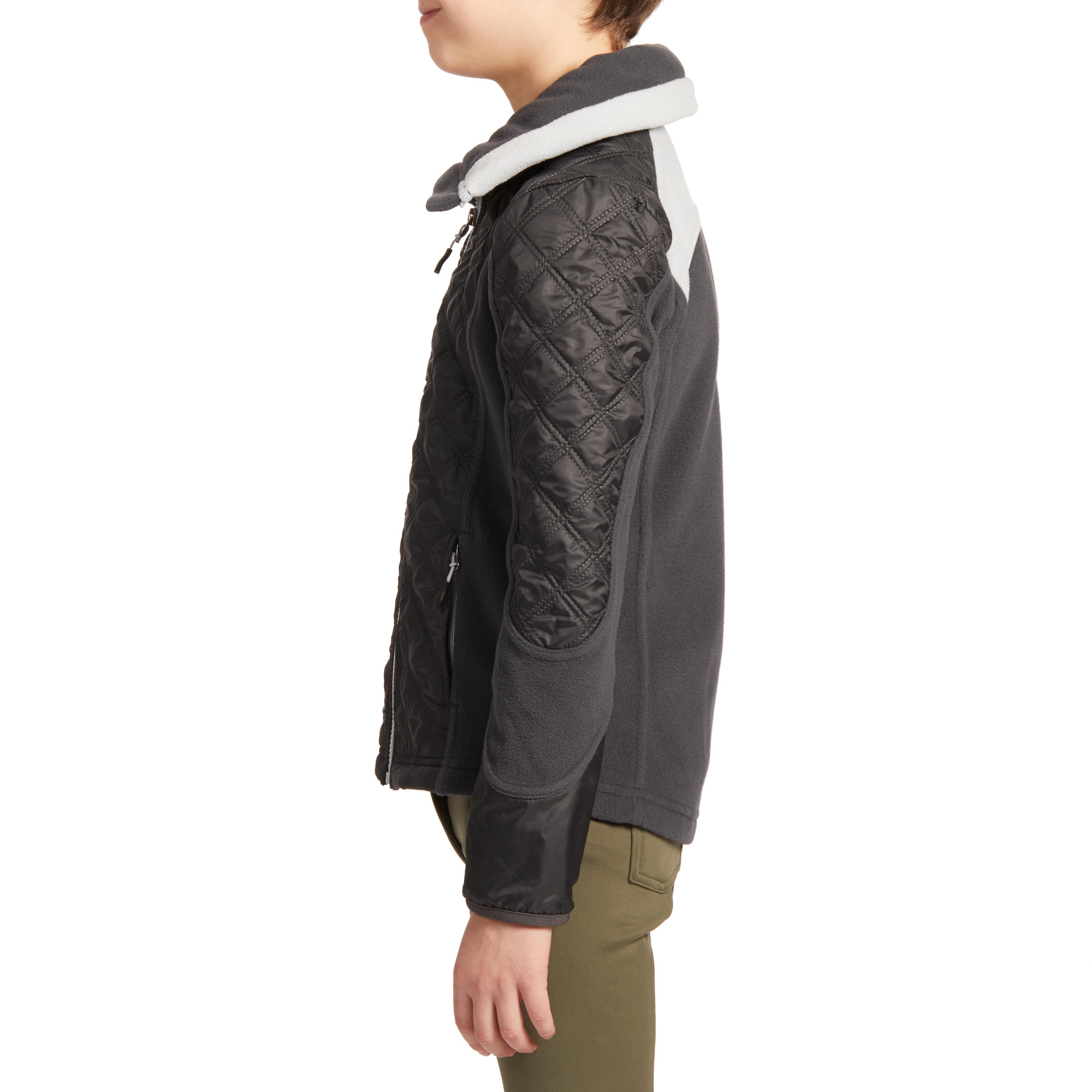 500 Warm Kids' Horse Riding Bi-Material Fleece - Grey 6/11