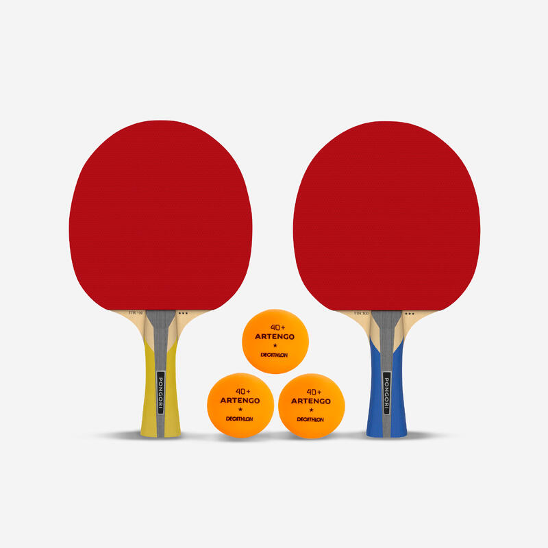 雙乒乓球拍TTR 100 3* All-Round和3顆乒乓球TTB 100* 40+－橘色