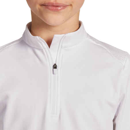 Reit-Poloshirt Langarm 500 Turnier warm Kinder weiß