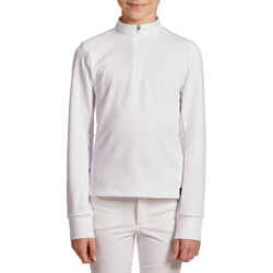 500 Comp Kids' Horse Riding Long-Sleeved Warm Competition Polo Shirt - White