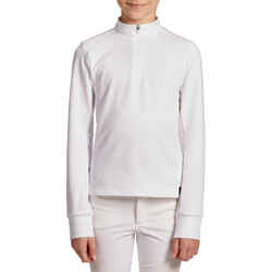 Kids' Horse Riding Long-Sleeved Warm Competition Polo 500 - White