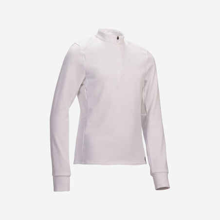 Kids' Horse Riding Long-Sleeved Warm Competition Polo 500 - White