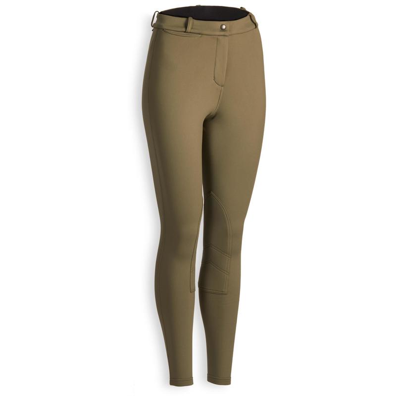 Pantalón Equitación Fouganza 100 Warm Mujer Caqui Cálido Badana de Tela