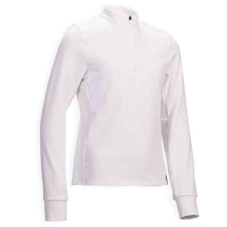 500 Comp Kids' Horse Riding Long-Sleeved Warm Competition Polo Shirt - White