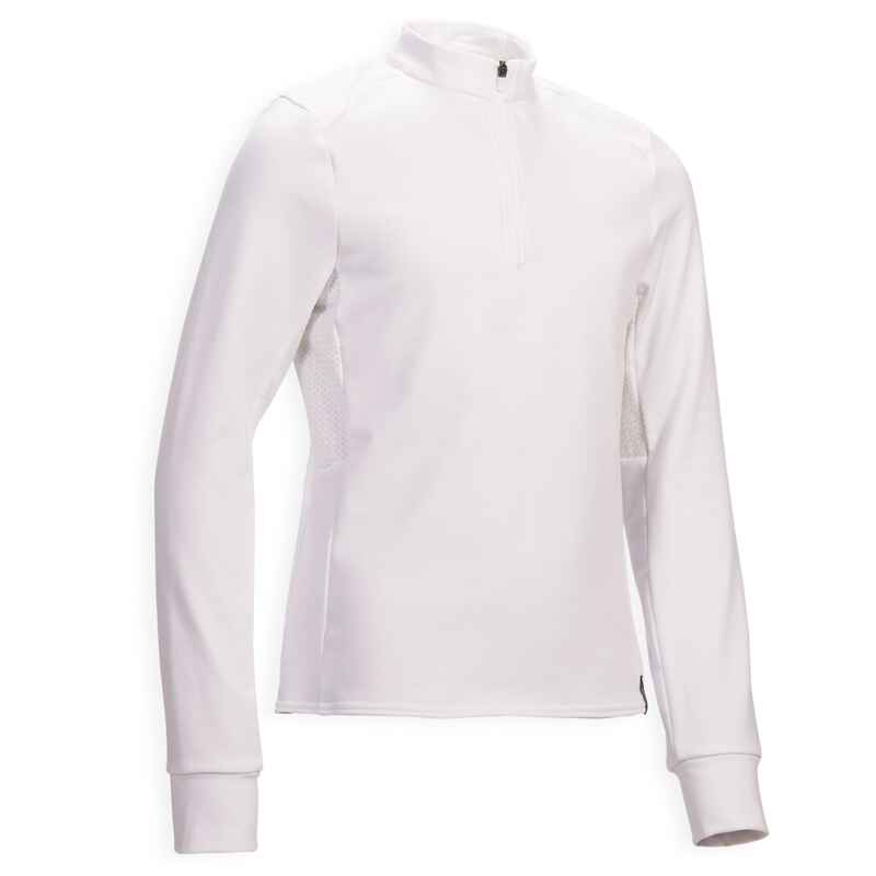 500 Comp Kids' Horse Riding Long-Sleeved Warm Competition Polo Shirt - White