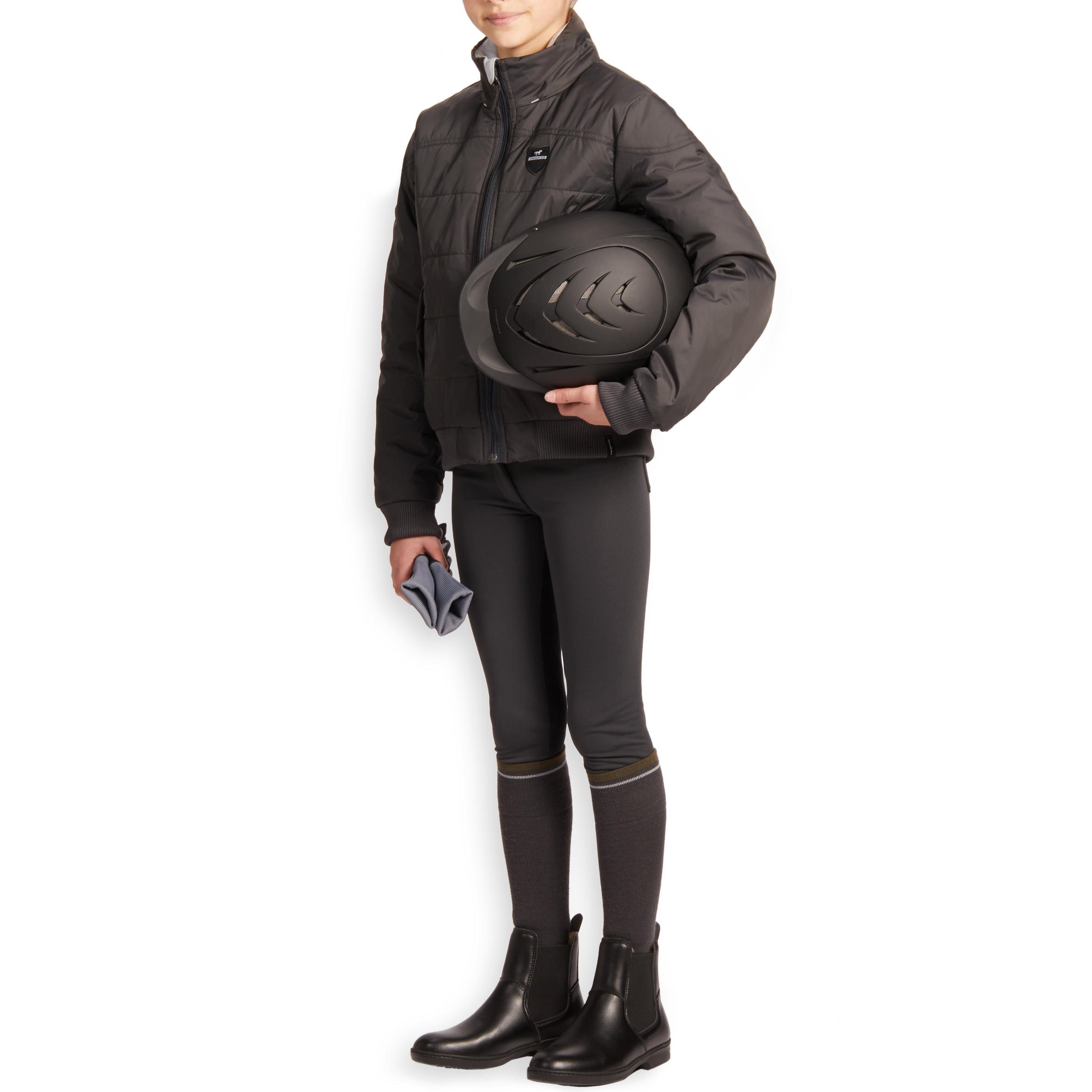 180 Warm Kids' Horse Riding Full Seat Jodhpurs - Dark Grey 3/16