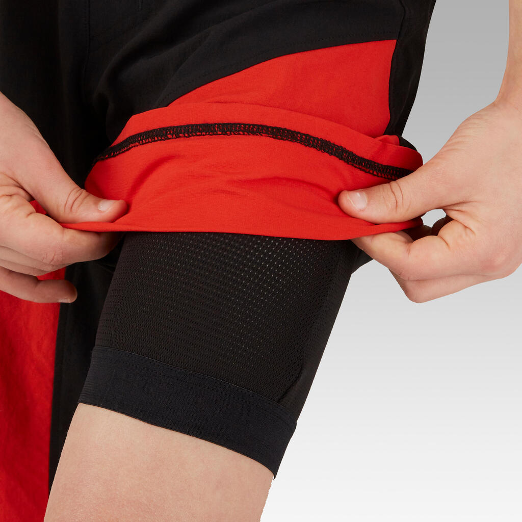 500 Kids' Mountain Bike Shorts - Black/Red