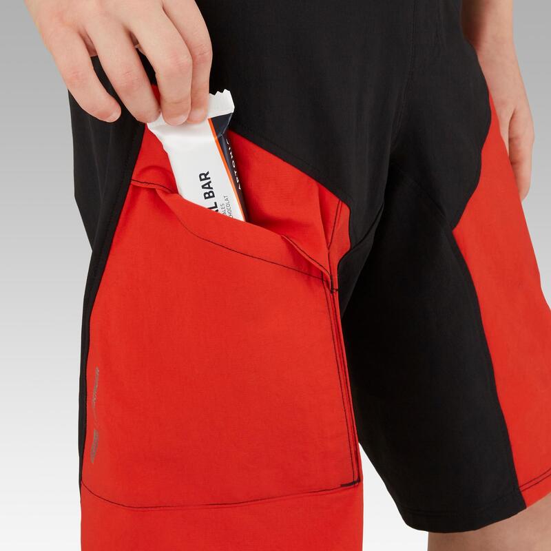 Pantalón ciclismo MTB corto niños Rockrider 500 negro rojo