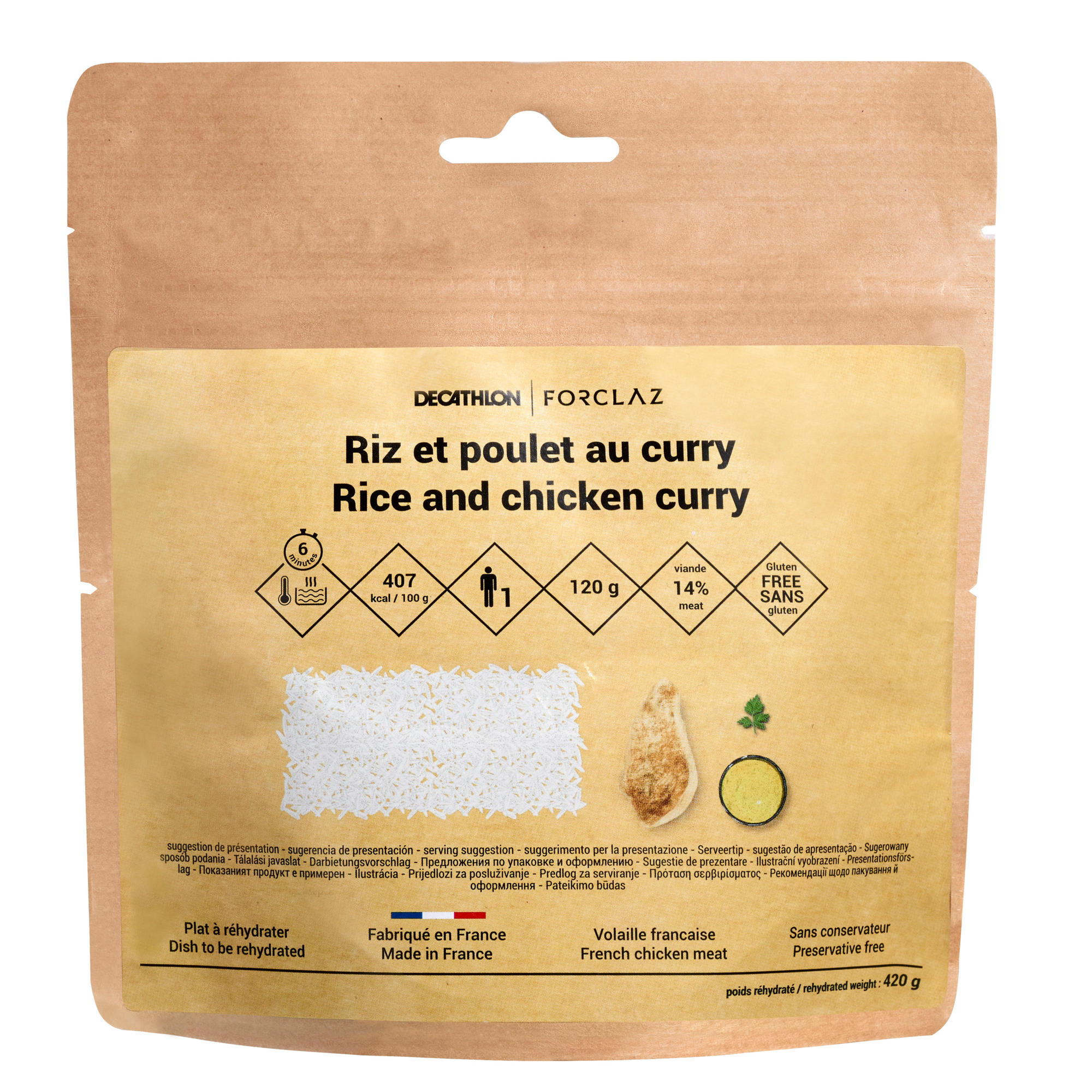 Gluten free rice, chicken curry dried meal 120g forclaz