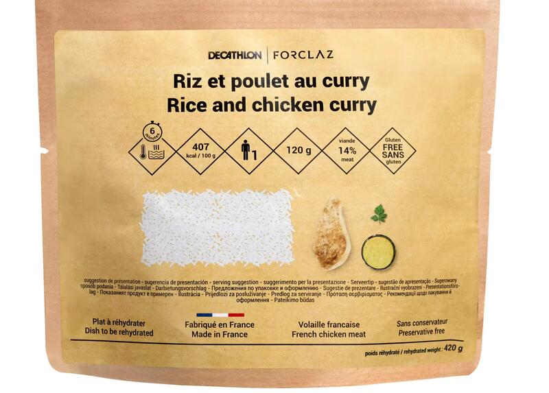 REPAS DÉSHYDRATÉ TREKKING RIZ POULET CURRY SANS GLUTEN 120G - FORCLAZ