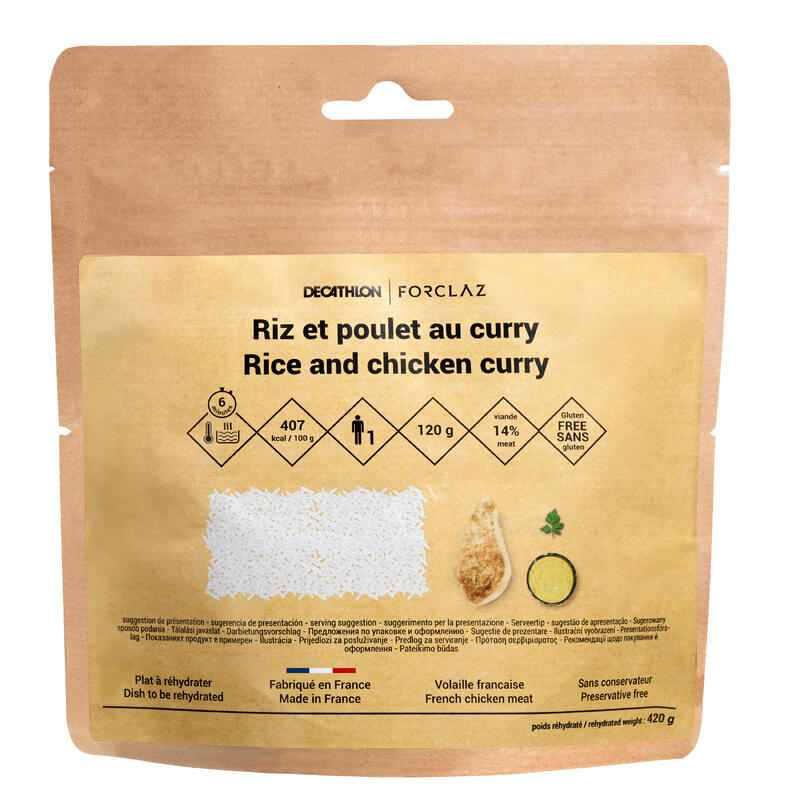 Repas déshydraté sans gluten - Riz et poulet au curry - 120g