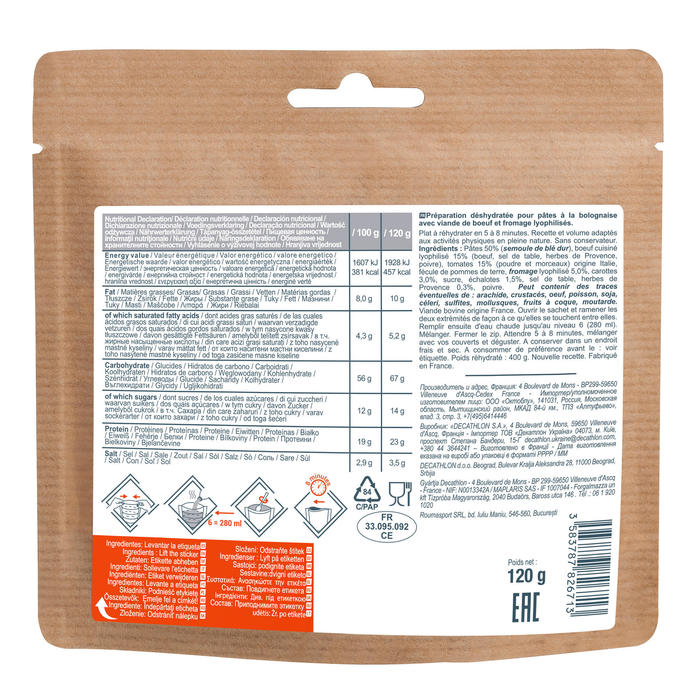 Repas Deshydrate Trekking Pates A La Bolognaise 120g Forclaz Decathlon
