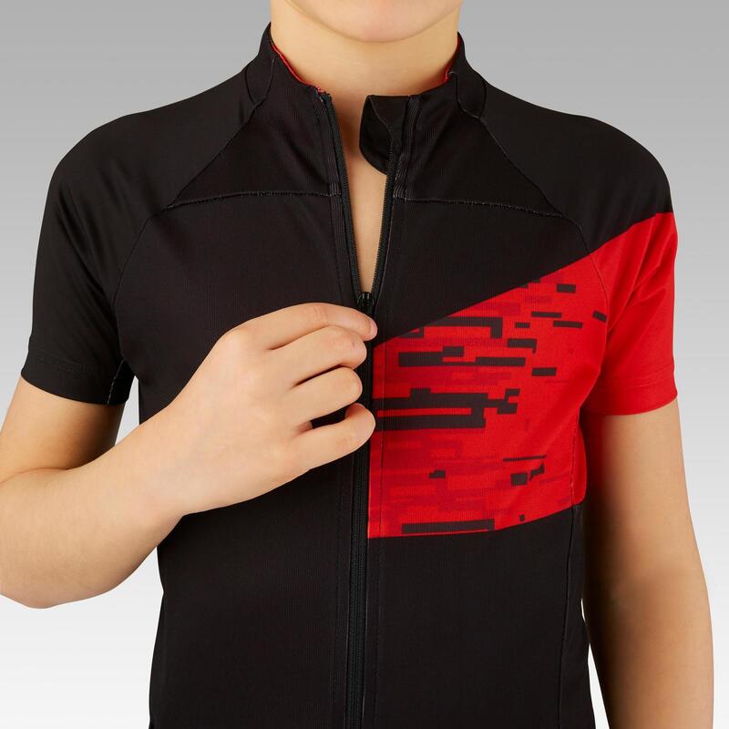 Maillot manches courtes vélo enfant 900 Noir rouge