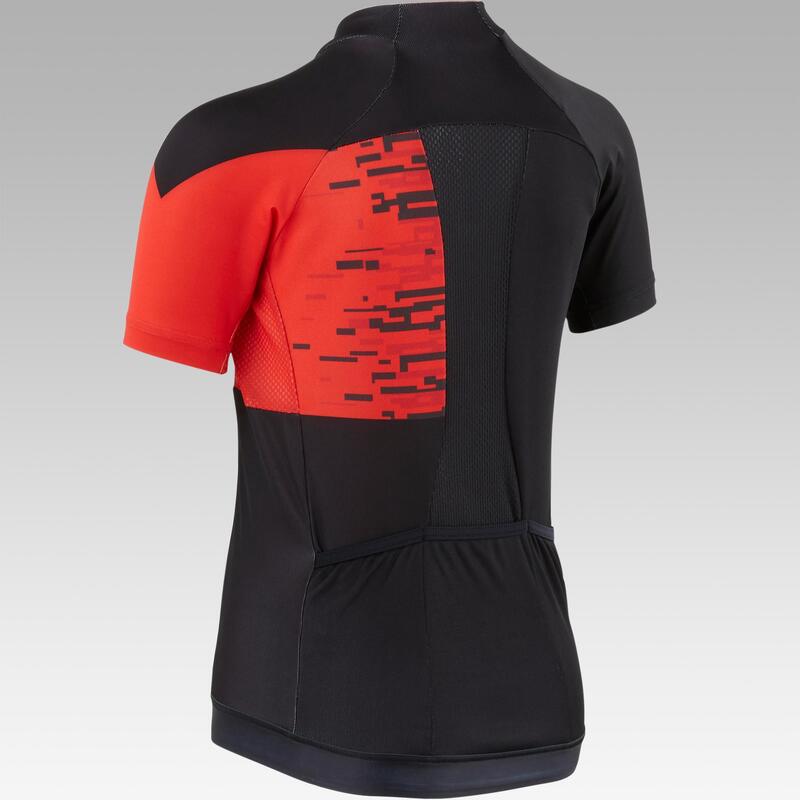 Maillot manches courtes vélo enfant 900 Noir rouge