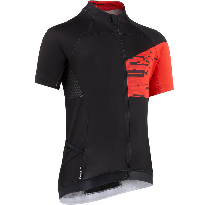 Maillot manches courtes vélo enfant 900 Noir rouge