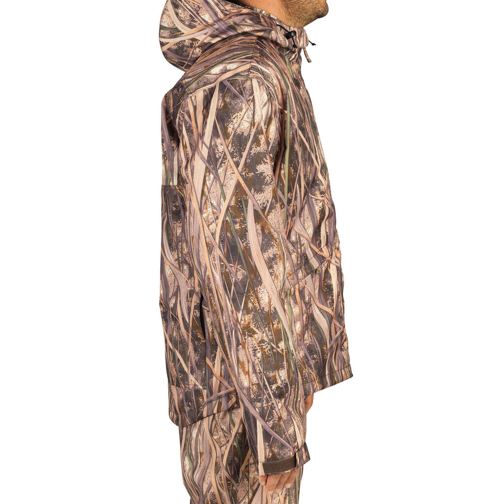 Poľovnícka nepremokavá bunda 100 s močiarnym maskovaním