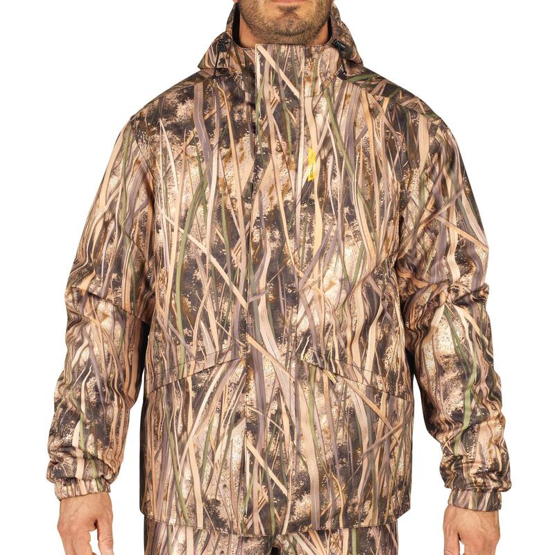 Jagdjacke 100 warm winddicht Camouflage Schilf 