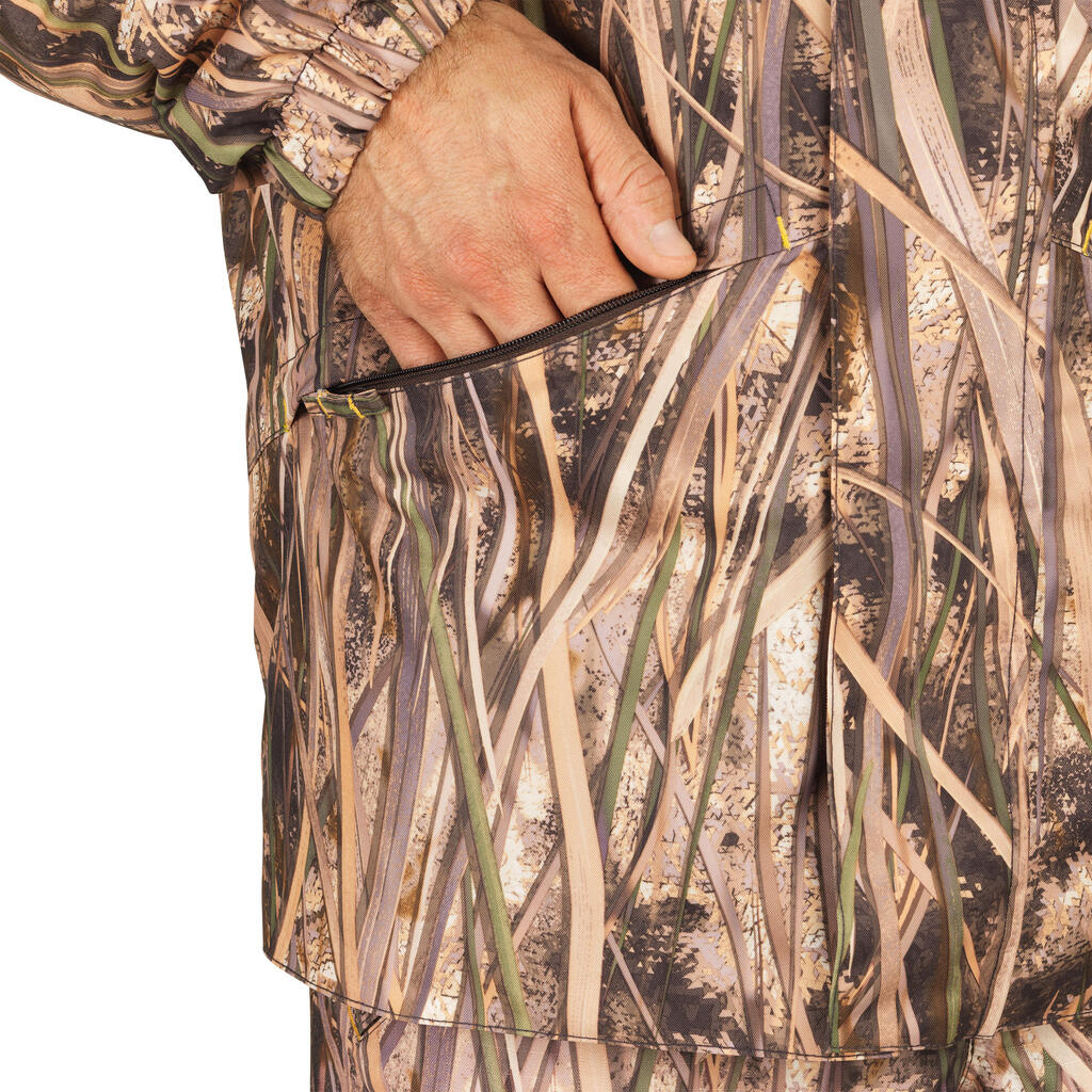 100 Warm Waterproof Hunting Jacket - Wetlands Camo