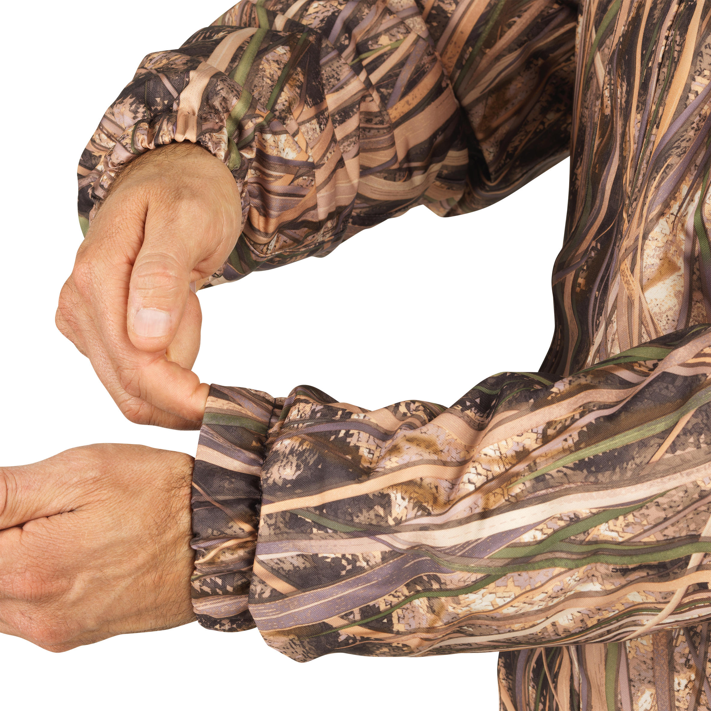 Veste chasse chaude et coupe-vent 100 camouflage marais 12/17