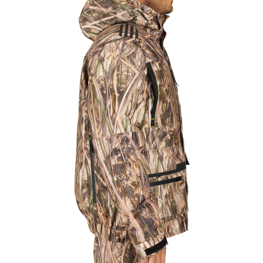 Hrejivá poľovnícka bunda 900 3 v 1 s močiarnym maskovaním