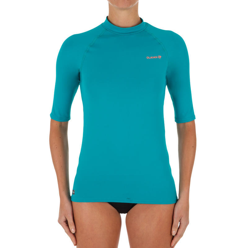 100 Women's Half Sleeve UV Protection Surfing Top TShirt Turquoise
