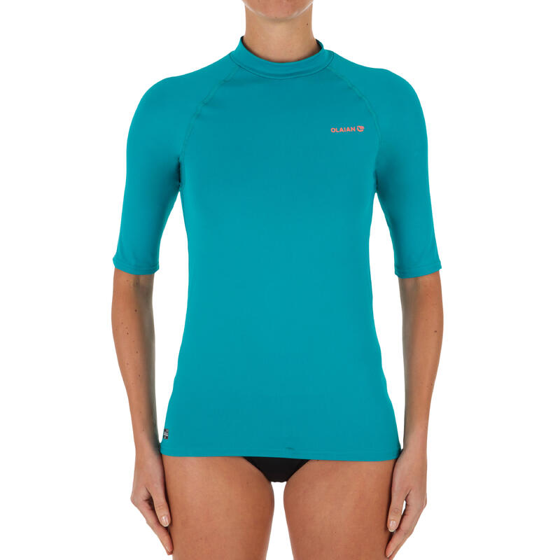 Tee shirt anti uv surf top 100 manches courtes femme turquoise