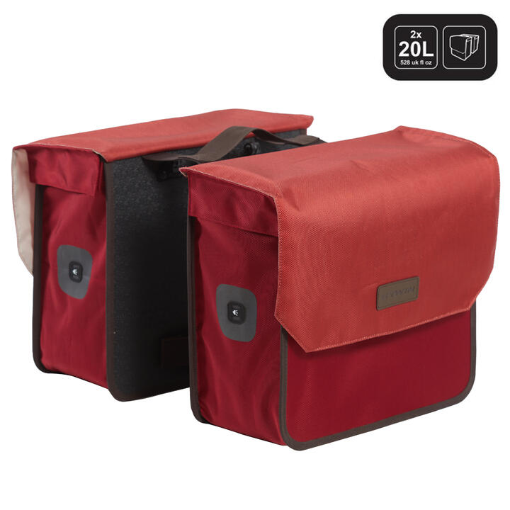 5520 Double Bike Bag 2x20L Burgundy ELOPS Decathlon