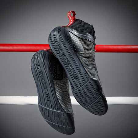 Chaussures de boxe anglaise 500 grises, légères et flexibles