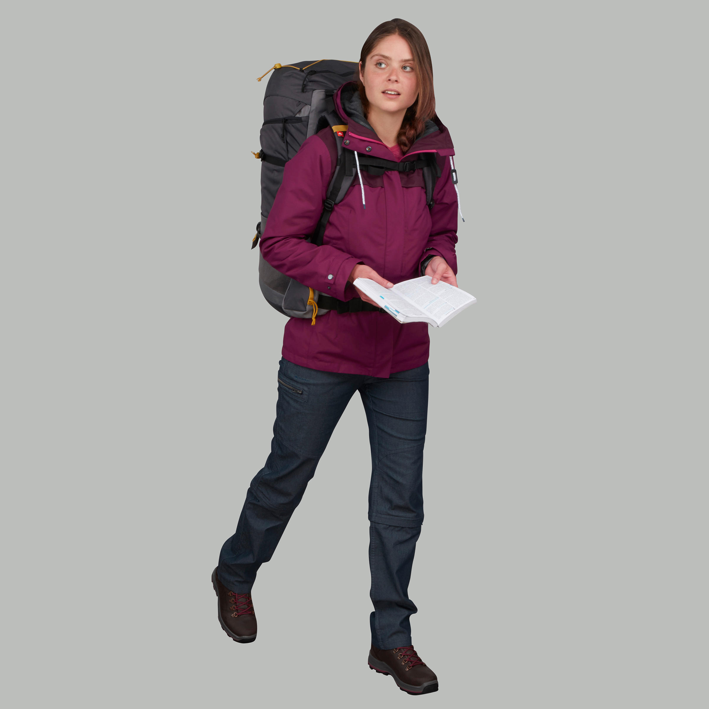 Women's 3-In-1 Waterproof Comfort 0°C Travel Trekking Jacket - TRAVEL 100 - pink