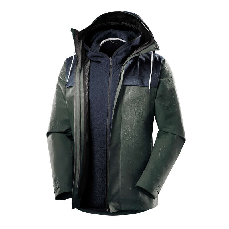 MEN 3 IN 1 JACKETS TRAVEL TREK Trekking - M 3-in-1 Jkt Travel 100 - Kha FORCLAZ - Trekking