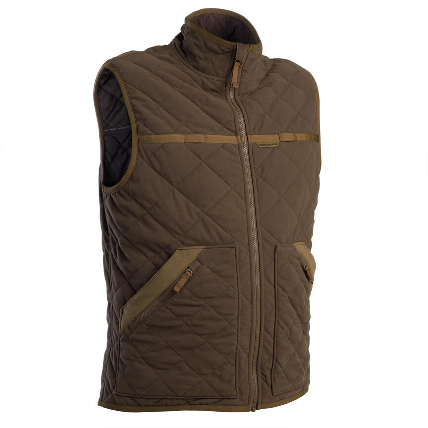 500 Silent quilted hunting vest brown. Solognac Decathlon